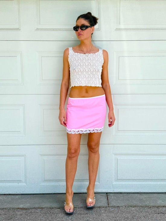 Dresses & Skirts - Pink Lace-Trim Mini Skirt